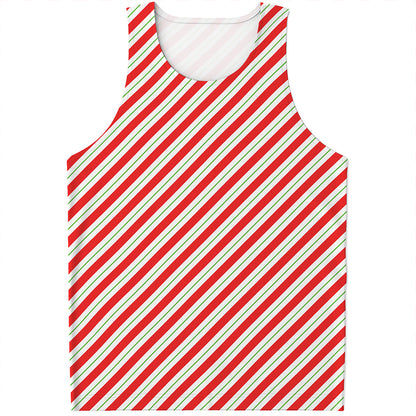 Christmas Candy Cane Stripe Print Men's Tank Top