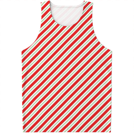 Christmas Candy Cane Stripe Print Men's Tank Top