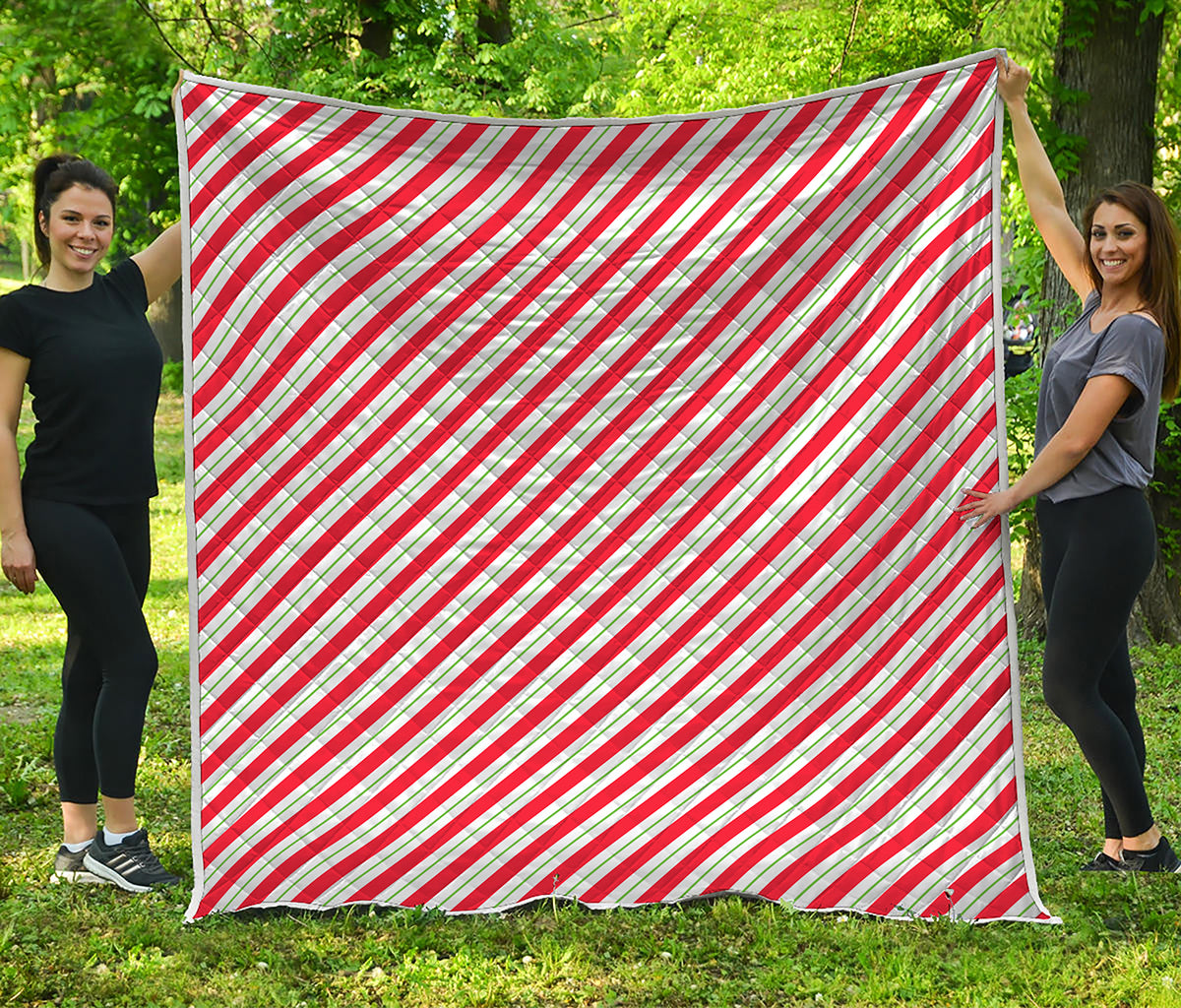 Christmas Candy Cane Stripe Print Quilt
