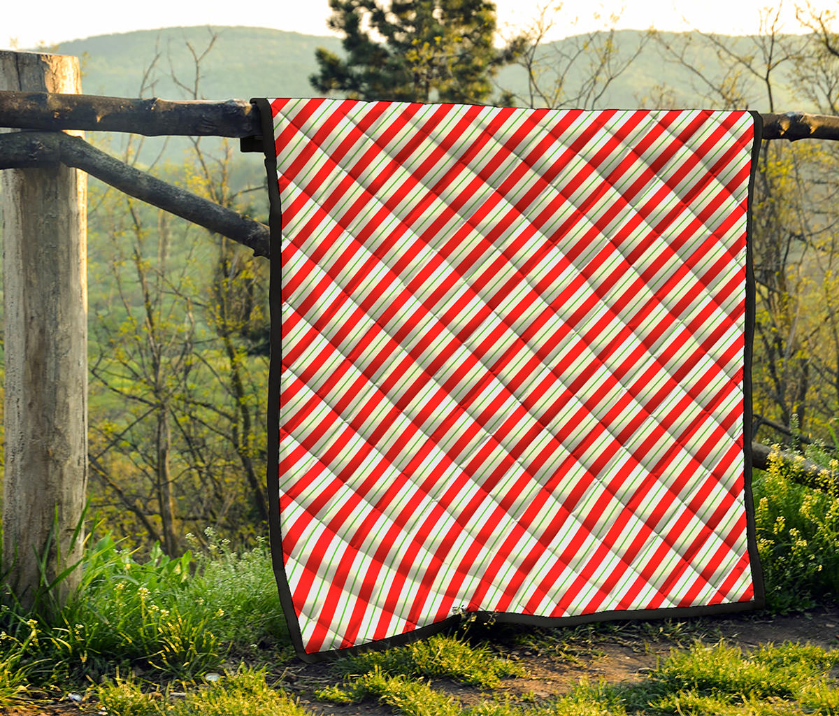 Christmas Candy Cane Stripe Print Quilt