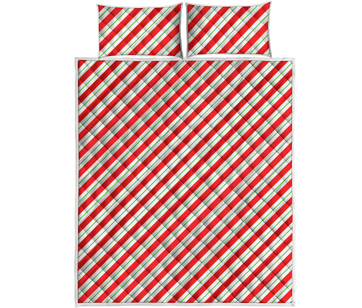 Christmas Candy Cane Stripe Print Quilt Bed Set