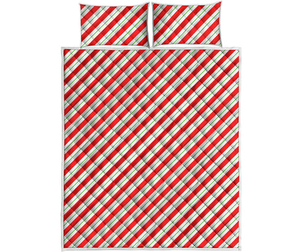 Christmas Candy Cane Stripe Print Quilt Bed Set