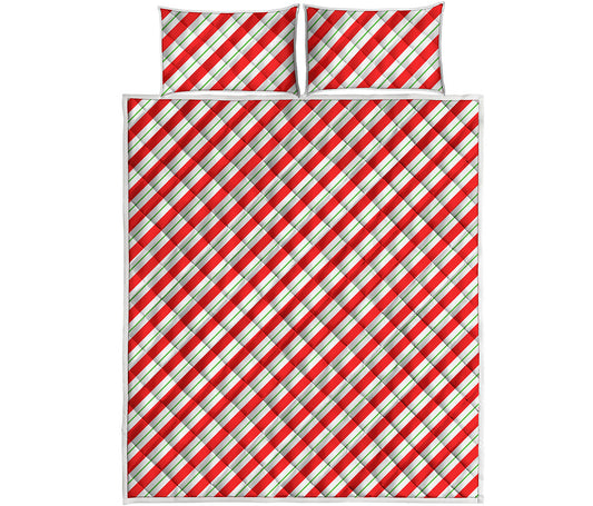 Christmas Candy Cane Stripe Print Quilt Bed Set