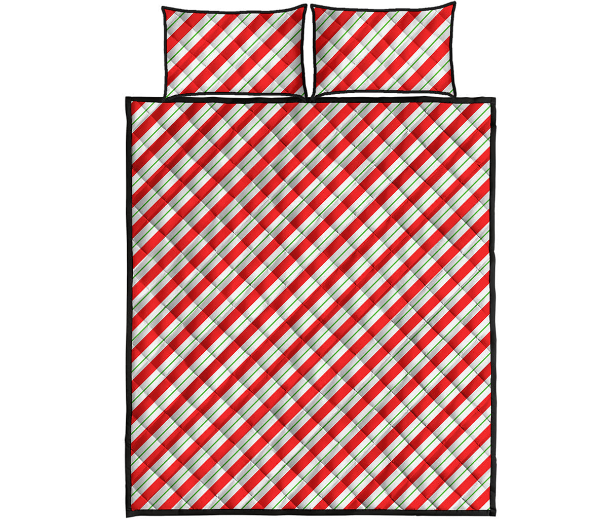 Christmas Candy Cane Stripe Print Quilt Bed Set