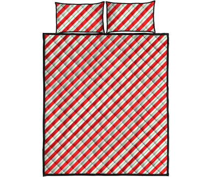 Christmas Candy Cane Stripe Print Quilt Bed Set