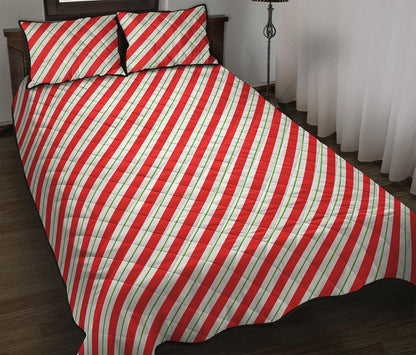 Christmas Candy Cane Stripe Print Quilt Bed Set