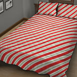 Christmas Candy Cane Stripe Print Quilt Bed Set