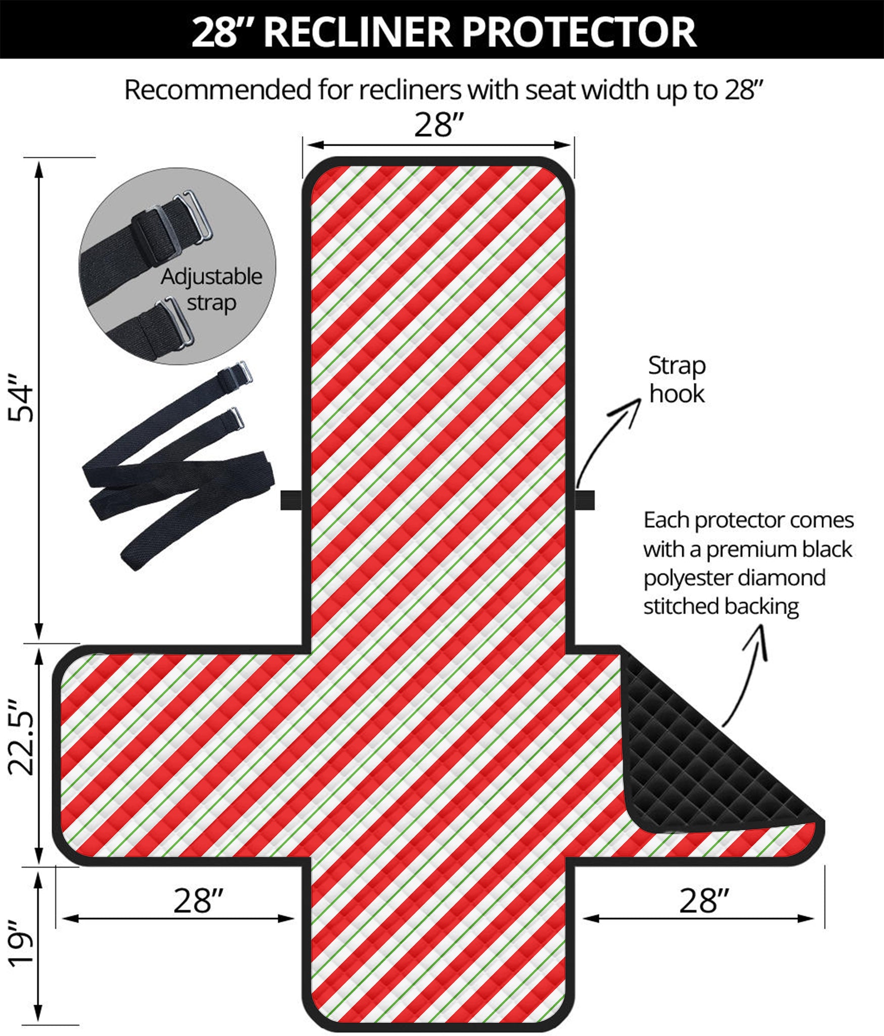 Christmas Candy Cane Stripe Print Recliner Protector