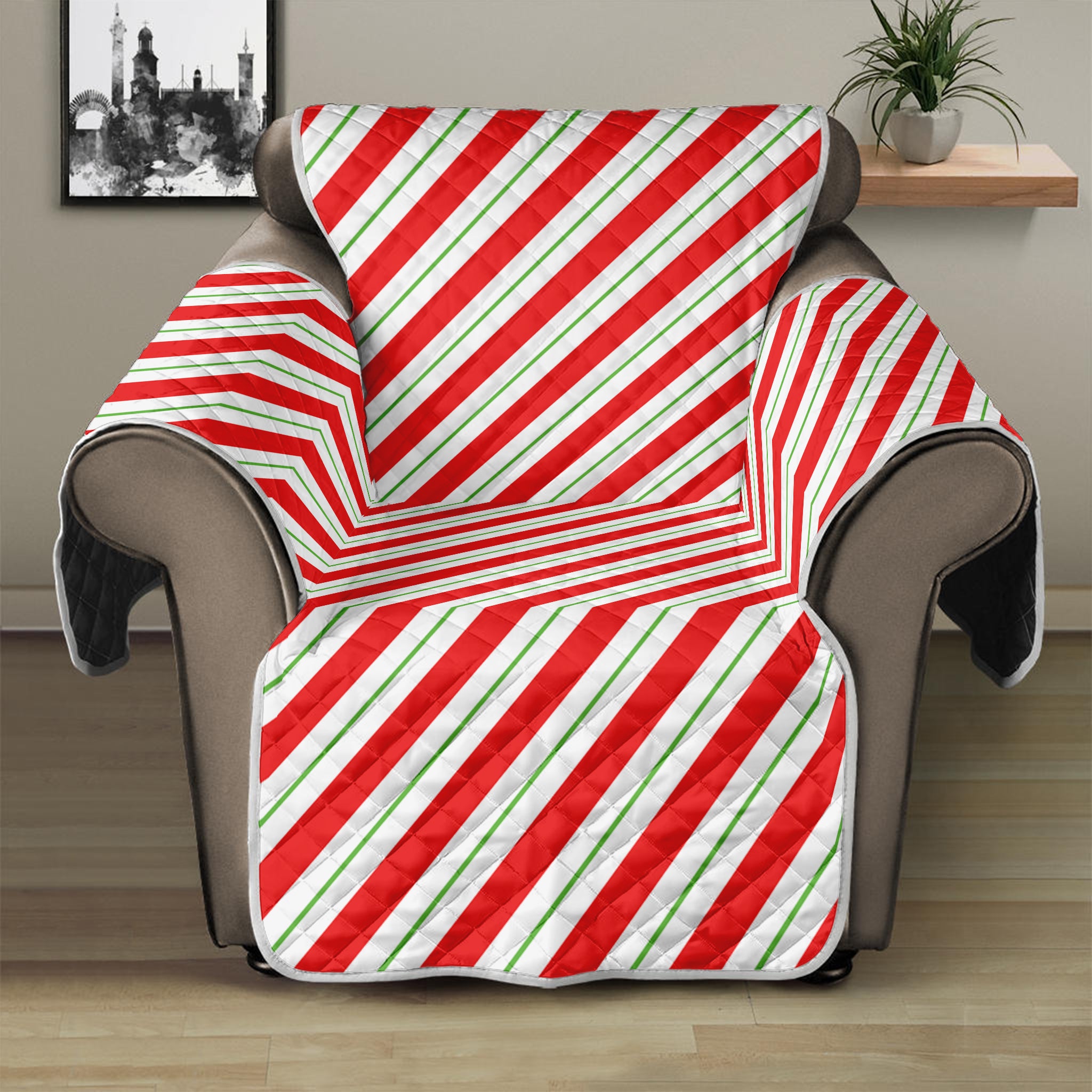 Christmas Candy Cane Stripe Print Recliner Protector