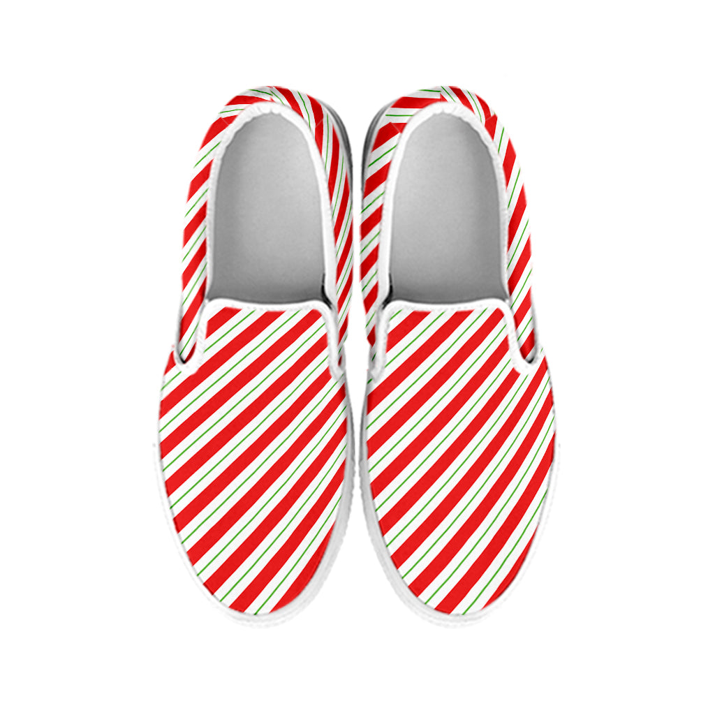 Christmas Candy Cane Stripe Print White Slip On Shoes