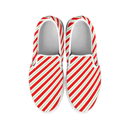 Christmas Candy Cane Stripe Print White Slip On Shoes