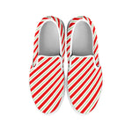 Christmas Candy Cane Stripe Print White Slip On Shoes