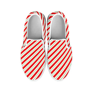 Christmas Candy Cane Stripe Print White Slip On Shoes