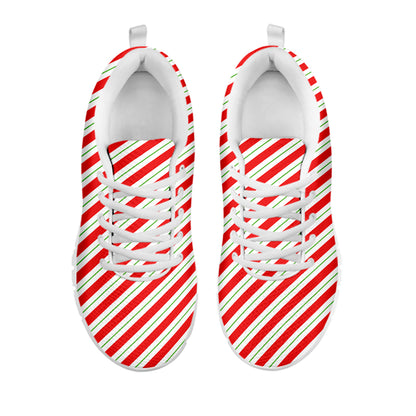 Christmas Candy Cane Stripe Print White Sneakers