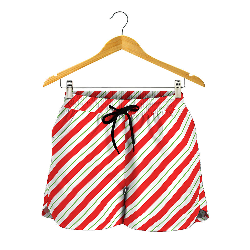 Christmas Candy Cane Stripe Print Women's Shorts