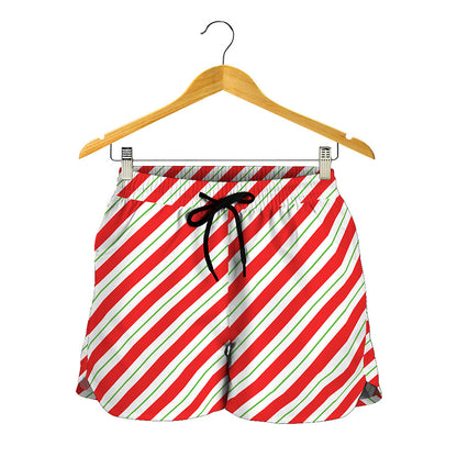 Christmas Candy Cane Stripe Print Women's Shorts