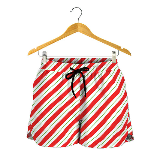 Christmas Candy Cane Stripe Print Women's Shorts