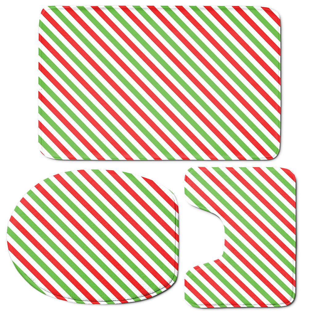 Christmas Candy Cane Striped Print 3 Piece Bath Mat Set