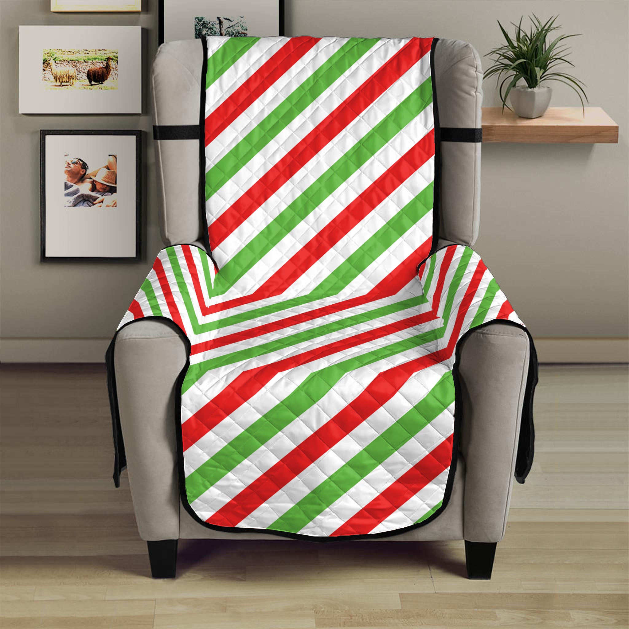 Christmas Candy Cane Striped Print Armchair Protector