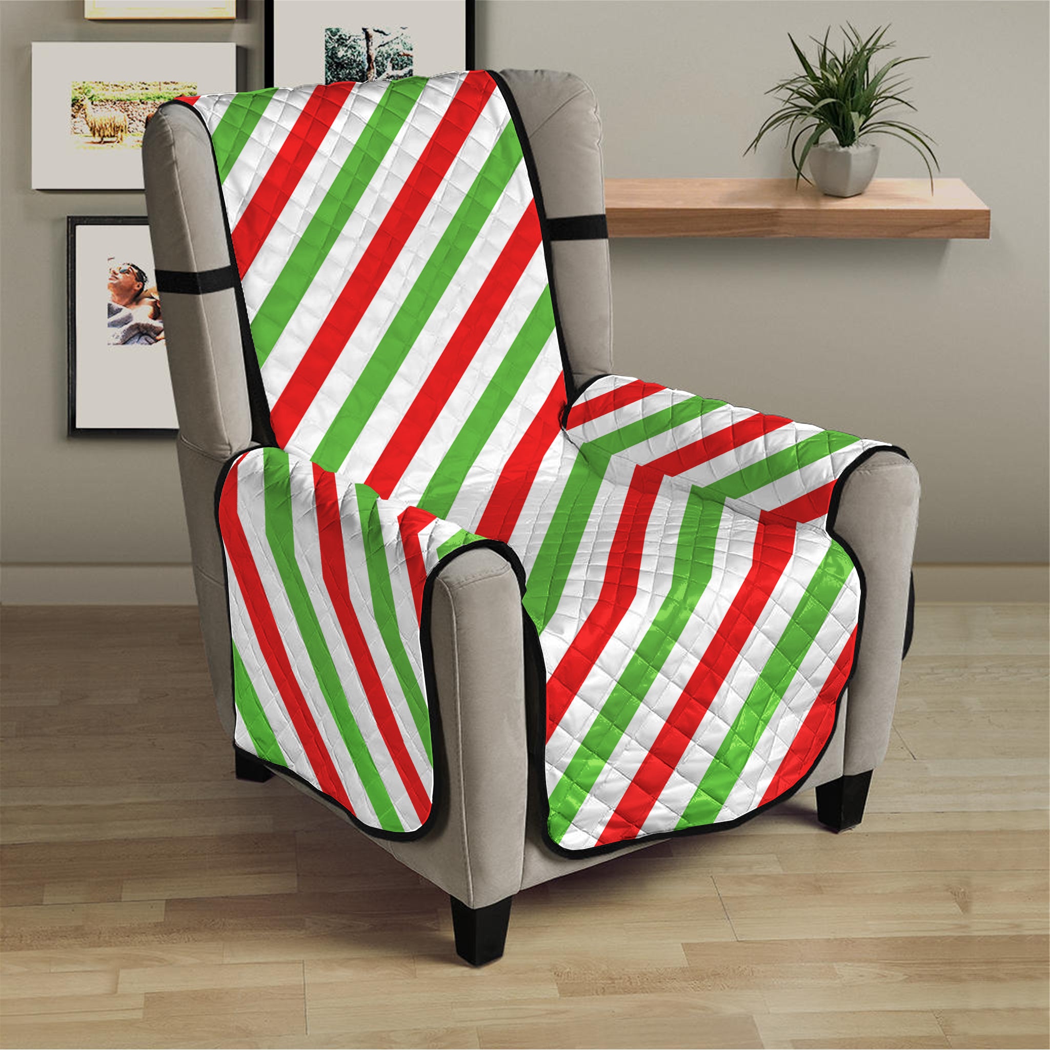 Christmas Candy Cane Striped Print Armchair Protector