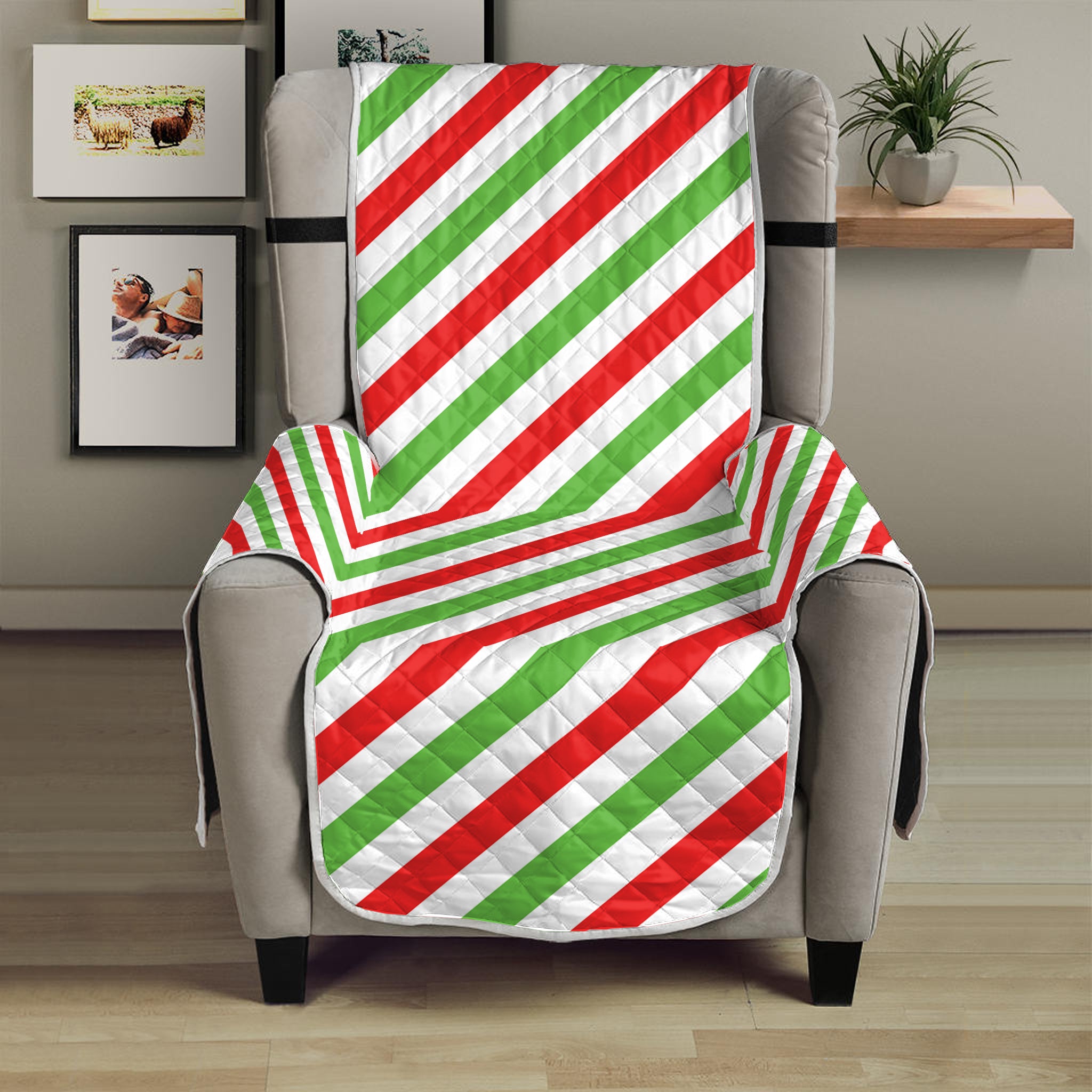 Christmas Candy Cane Striped Print Armchair Protector