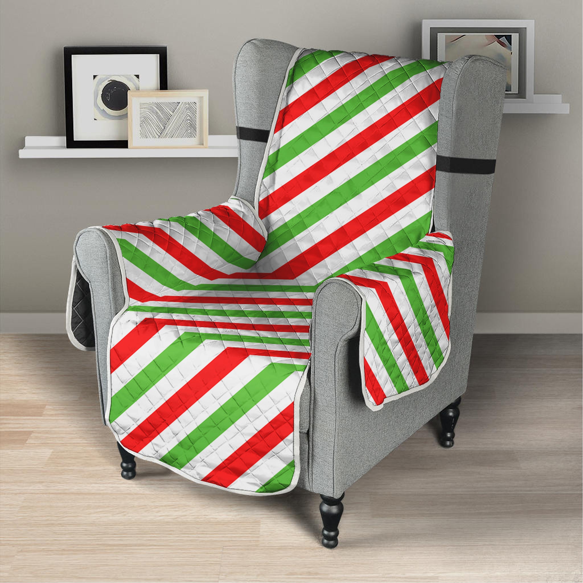 Christmas Candy Cane Striped Print Armchair Protector