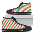 Christmas Candy Cane Striped Print Black High Top Sneakers