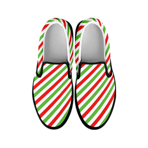 Christmas Candy Cane Striped Print Black Slip On Shoes