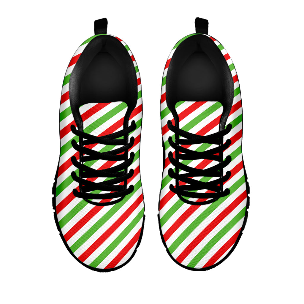 Christmas Candy Cane Striped Print Black Sneakers