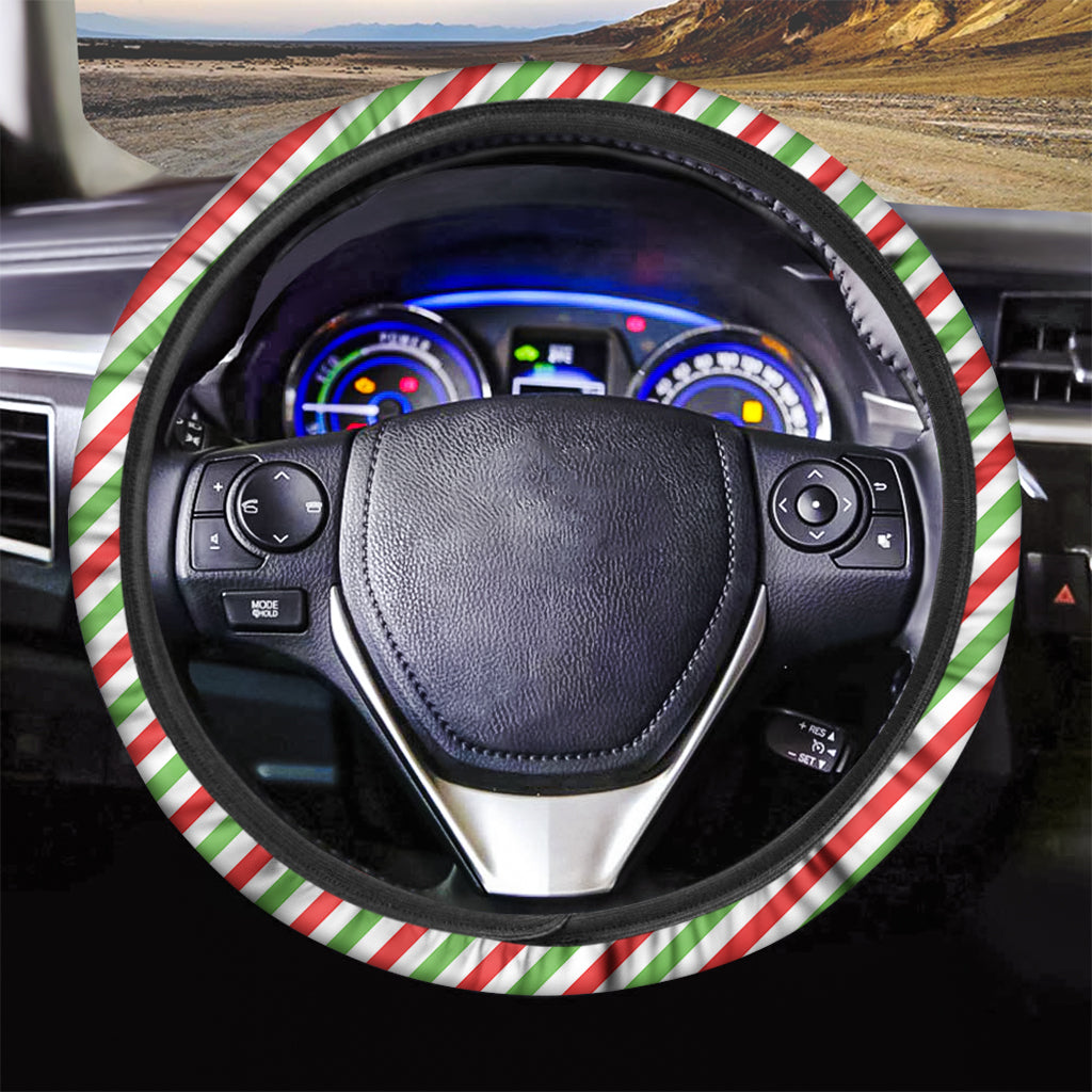 Christmas Candy Cane Striped Print Car Steering Wheel Cover