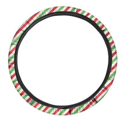Christmas Candy Cane Striped Print Car Steering Wheel Cover