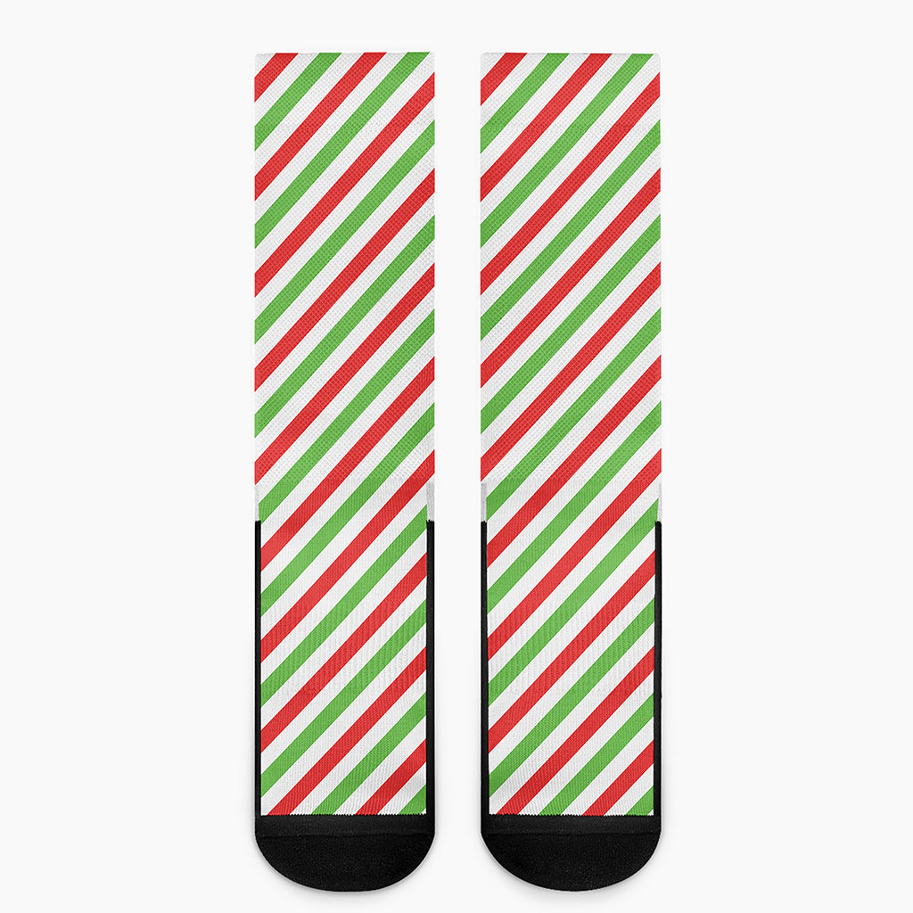 Christmas Candy Cane Striped Print Crew Socks