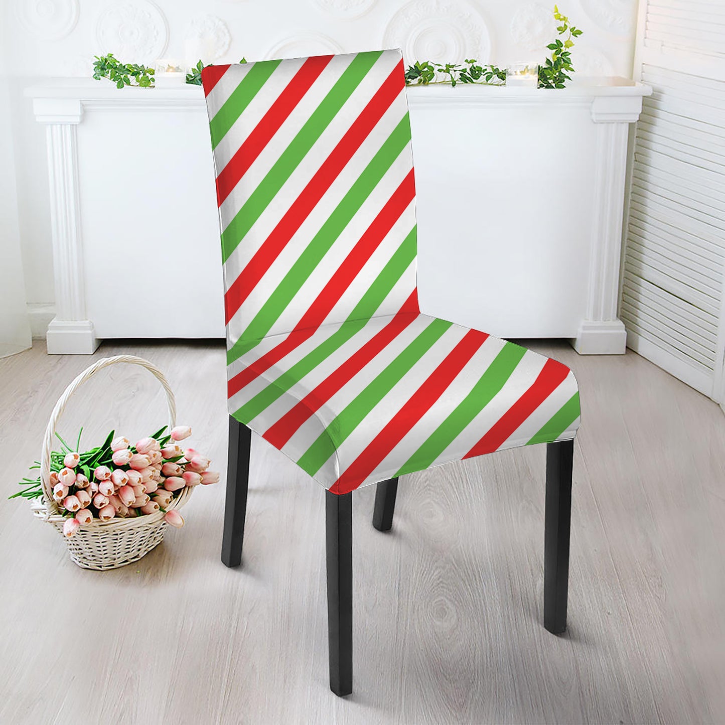 Christmas Candy Cane Striped Print Dining Chair Slipcover