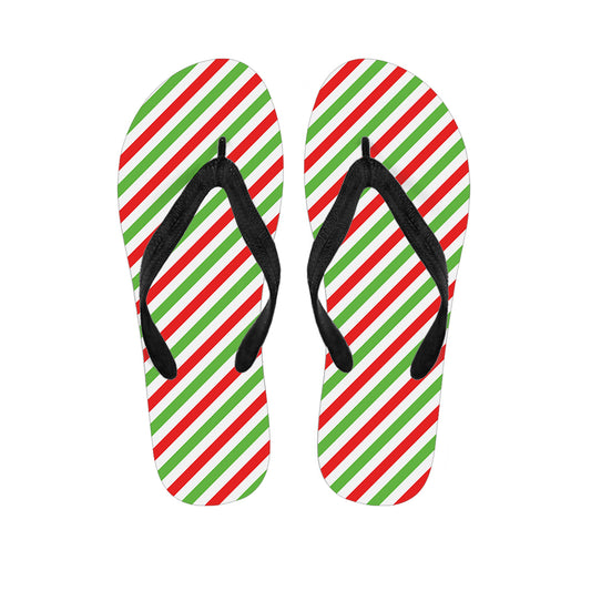 Christmas Candy Cane Striped Print Flip Flops