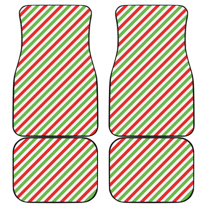 Christmas Candy Cane Striped Print Front and Back Car Floor Mats