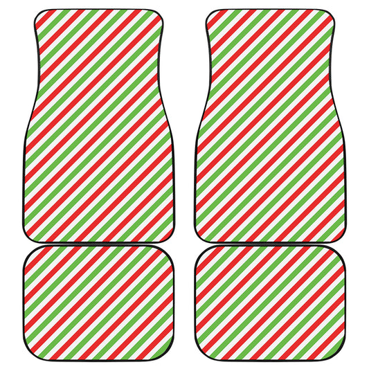 Christmas Candy Cane Striped Print Front and Back Car Floor Mats