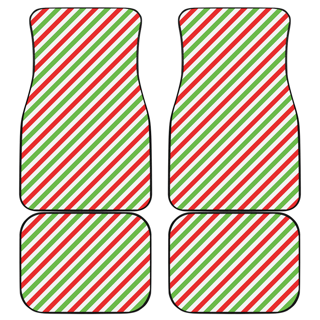 Christmas Candy Cane Striped Print Front and Back Car Floor Mats