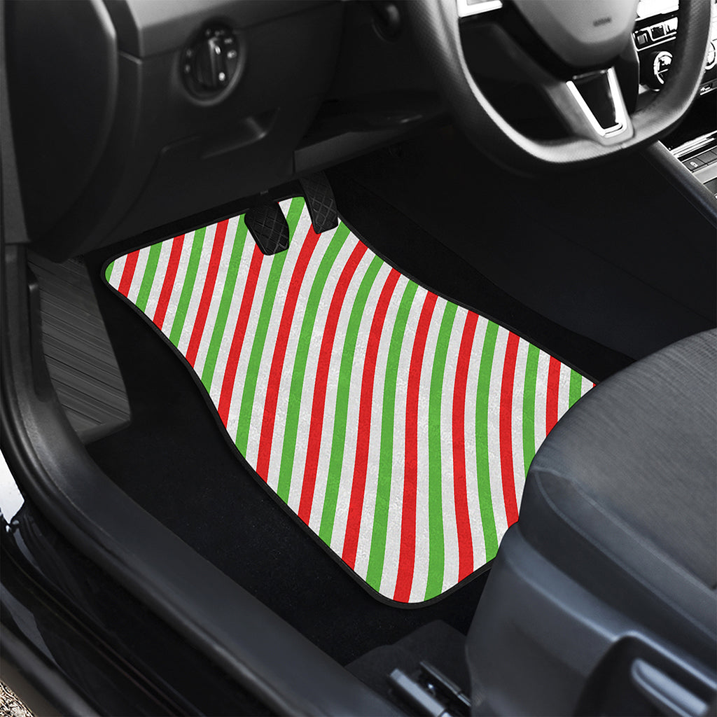 Christmas Candy Cane Striped Print Front and Back Car Floor Mats
