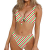 Christmas Candy Cane Striped Print Front Bow Tie Bikini