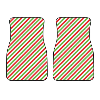 Christmas Candy Cane Striped Print Front Car Floor Mats