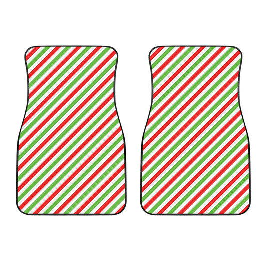 Christmas Candy Cane Striped Print Front Car Floor Mats