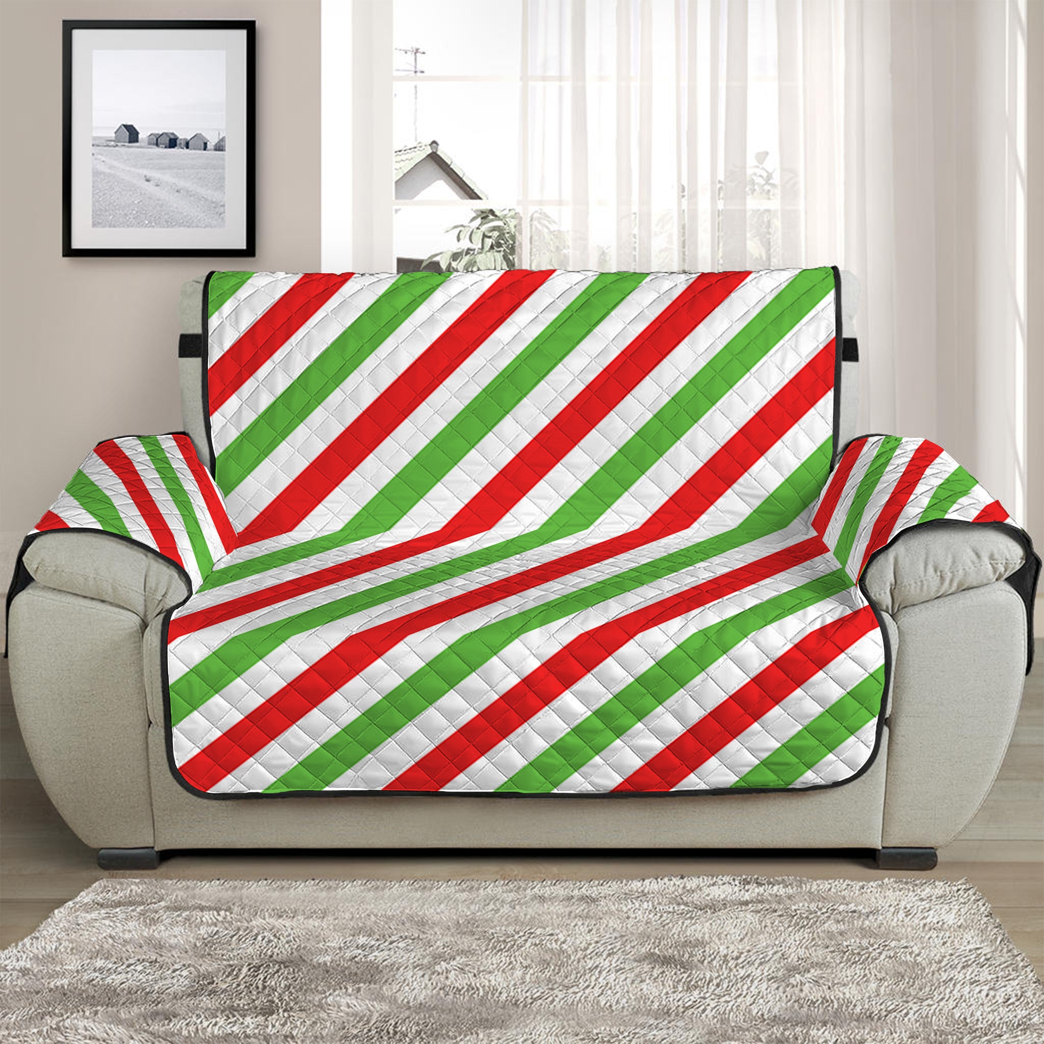 Christmas Candy Cane Striped Print Half Sofa Protector