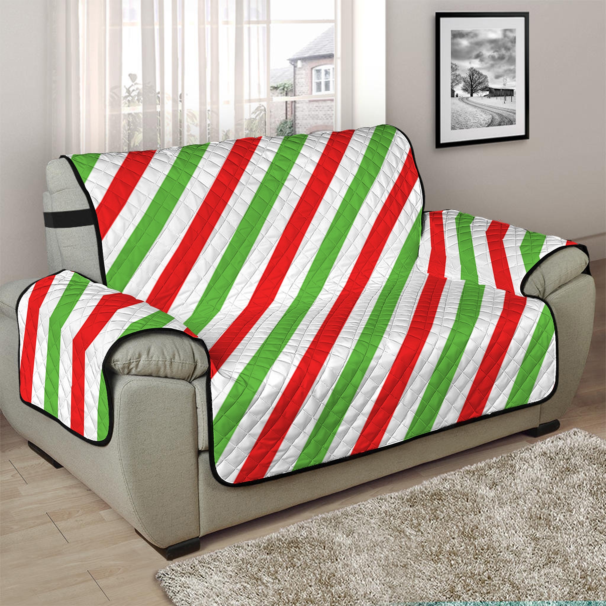 Christmas Candy Cane Striped Print Half Sofa Protector