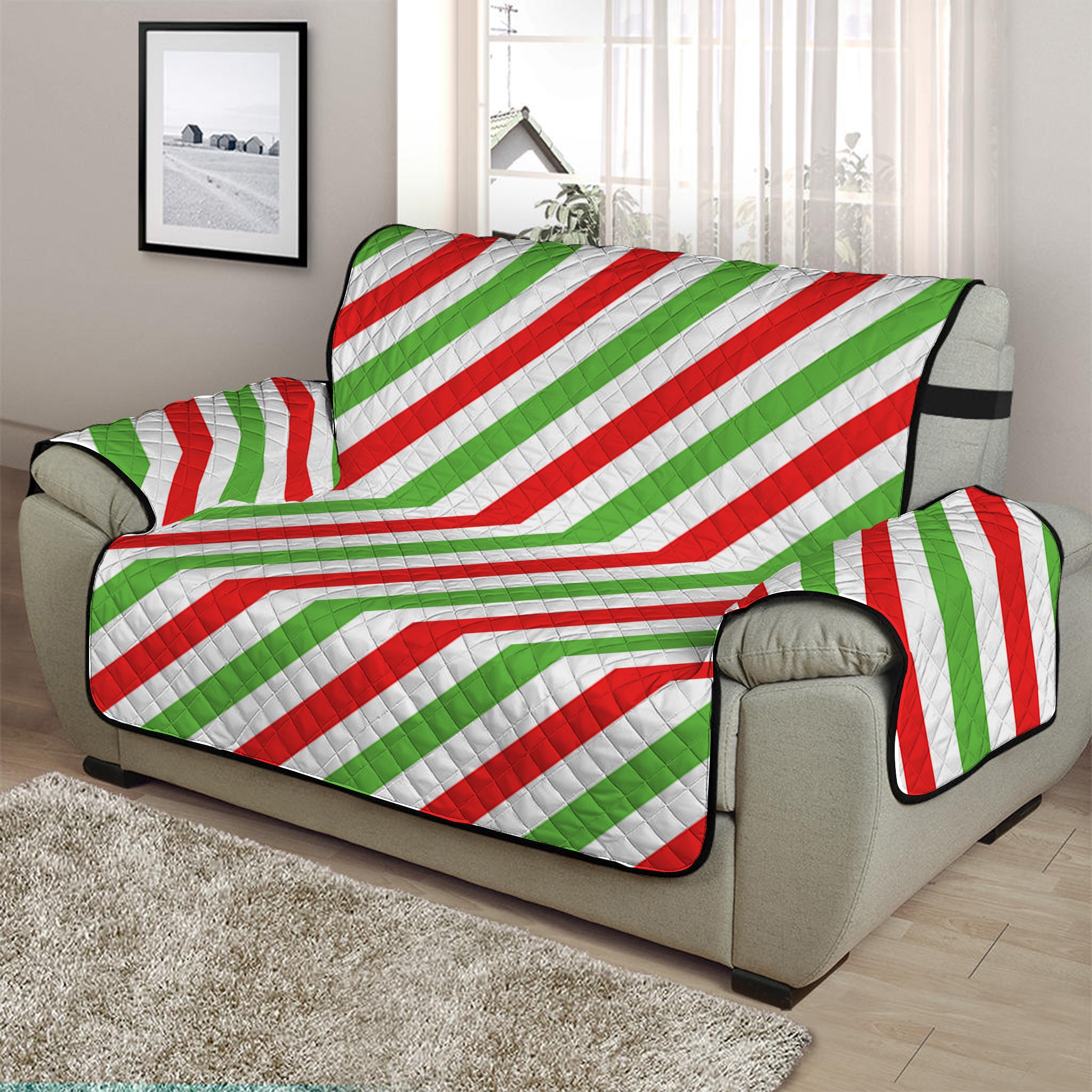 Christmas Candy Cane Striped Print Half Sofa Protector