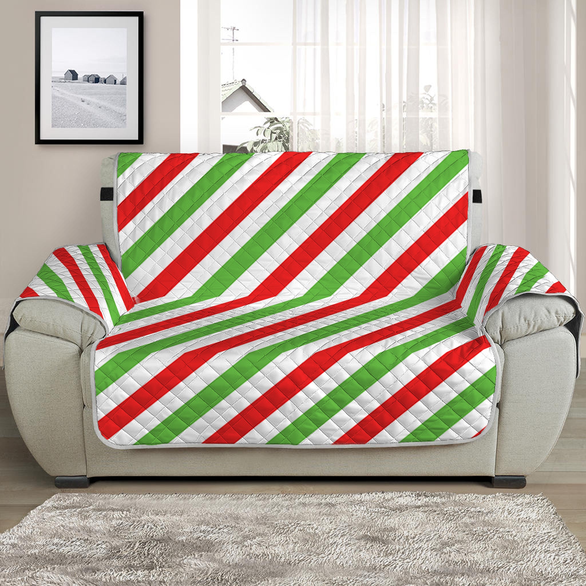 Christmas Candy Cane Striped Print Half Sofa Protector