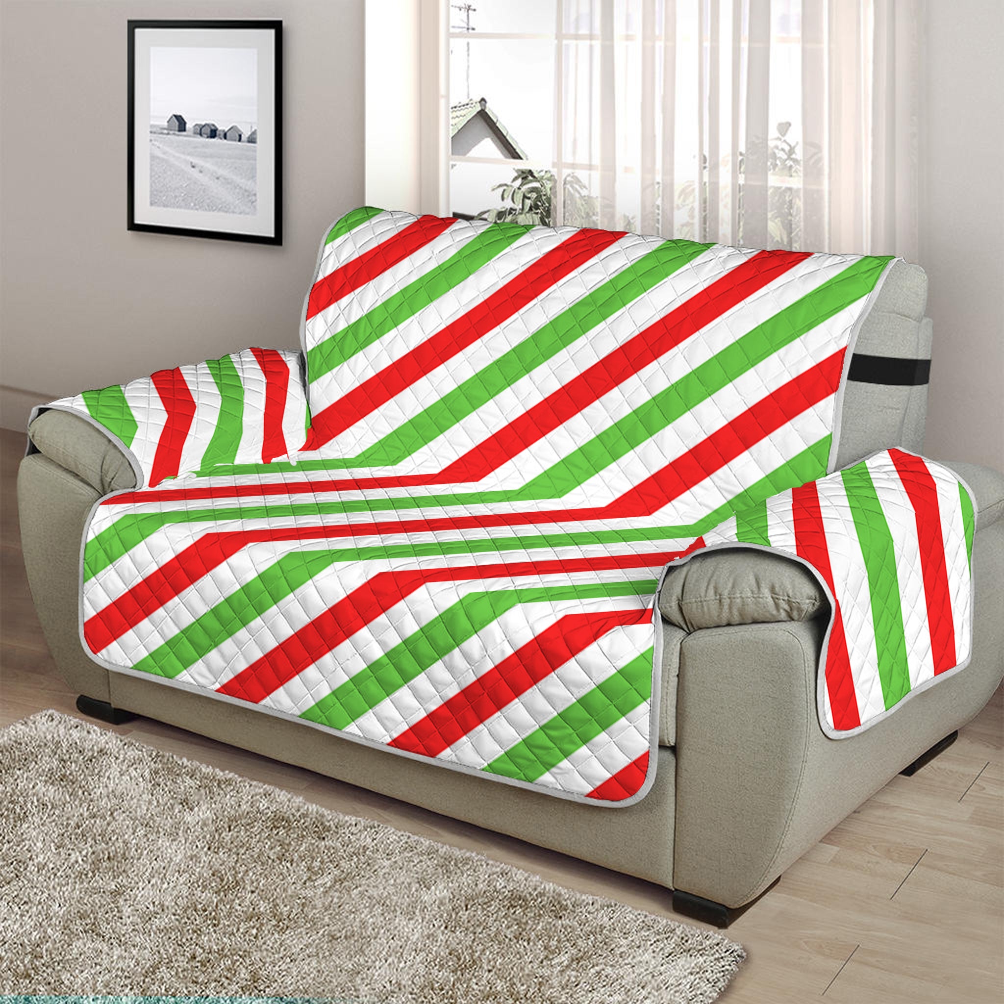 Christmas Candy Cane Striped Print Half Sofa Protector