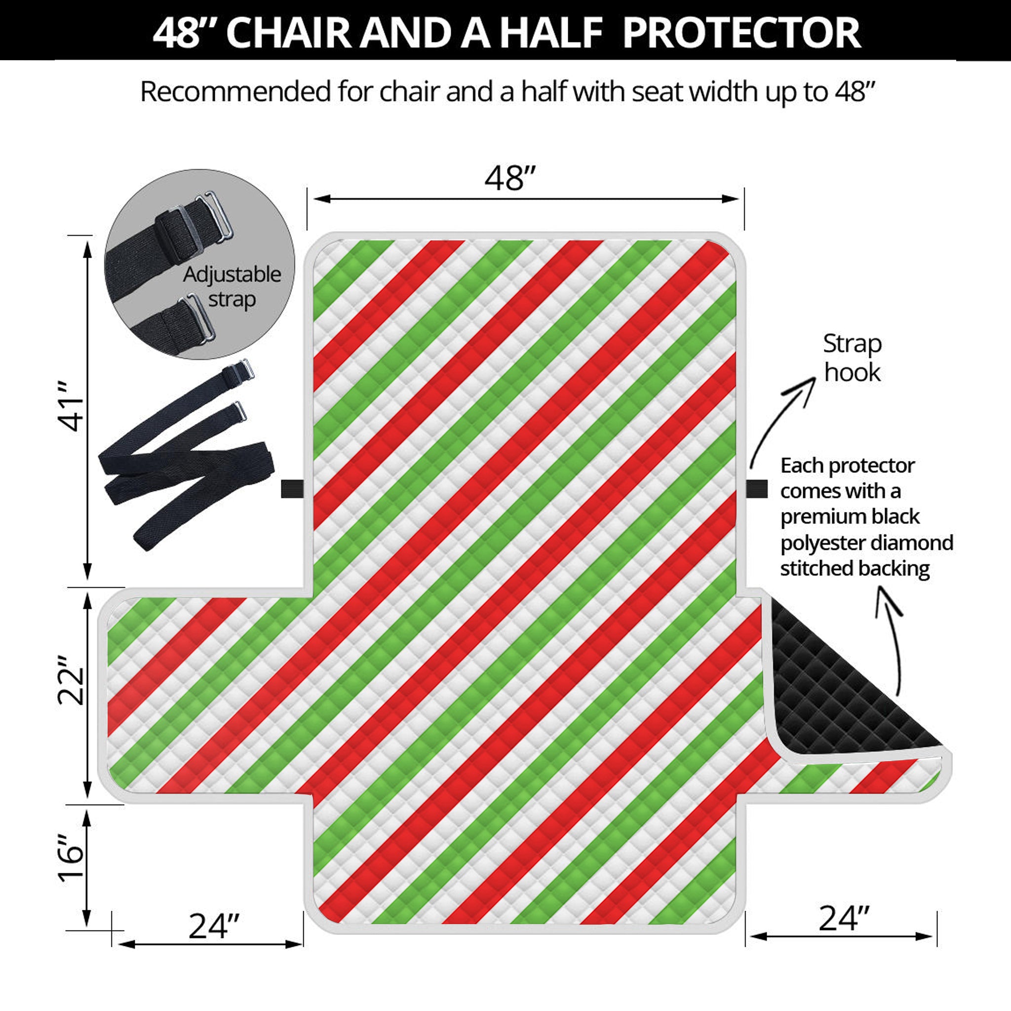 Christmas Candy Cane Striped Print Half Sofa Protector