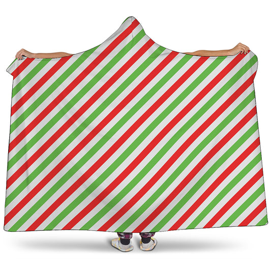 Christmas Candy Cane Striped Print Hooded Blanket