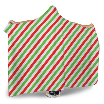 Christmas Candy Cane Striped Print Hooded Blanket