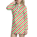 Christmas Candy Cane Striped Print Hoodie Dress